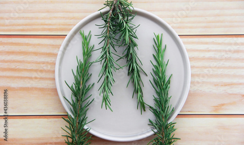 sprigs of spicy herb rosemary with sharp leaves