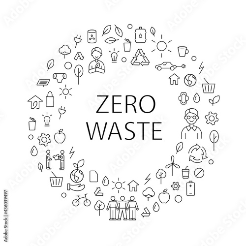 Zero waste idea vector icon. Earth pollution. Save the planet. Go green, Conceptual frame linear illustration