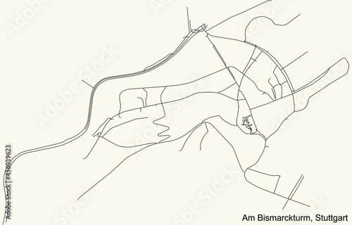 Black simple detailed street roads map on vintage beige background of the quarter Am Bismarckturm of district Nord of Stuttgart  Germany