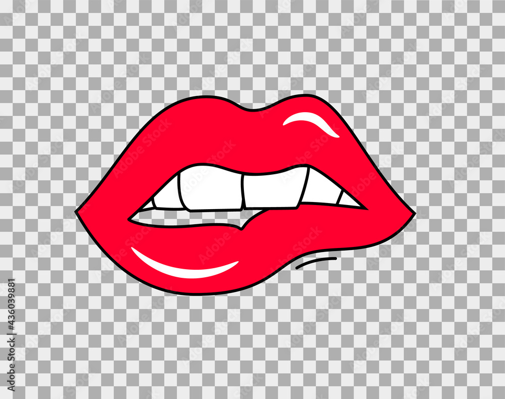 Bitting red lips with dripping paint. Vector illustration on transparent background Bitting red lips with dripping paint. Vector illustration on transparent background