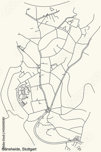 Black simple detailed street roads map on vintage beige background of the quarter G  nsheide of district Ost of Stuttgart  Germany