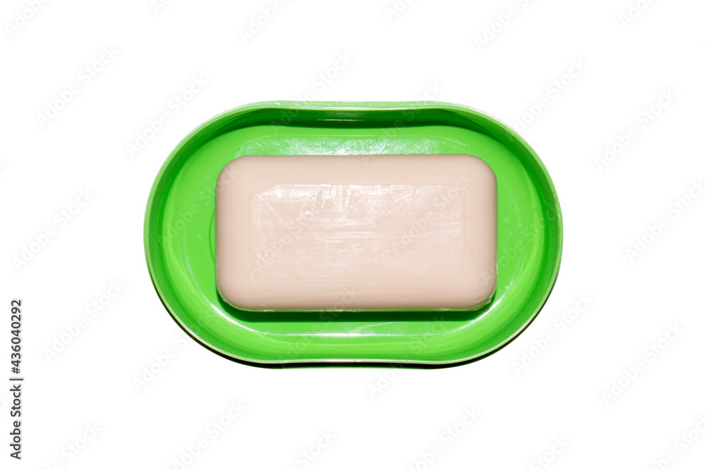 Soap dish with soap isolated on a white background.Soap in a plastic soap dish top view. Soap dish with soap isolated on a white background.Soap in a plastic soap dish top view.
