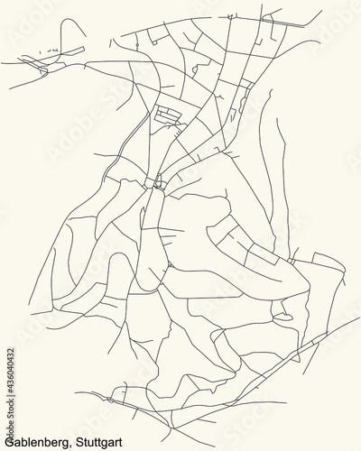 Black simple detailed street roads map on vintage beige background of the quarter Gablenberg of district Ost of Stuttgart  Germany