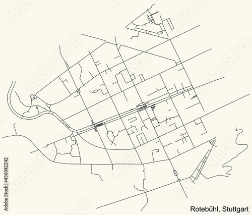 Black simple detailed street roads map on vintage beige background of the quarter Rotebühl of district West of Stuttgart, Germany