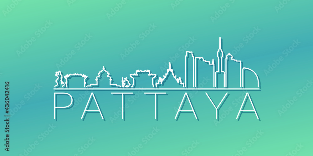 Pattaya City, Bang Lamung District, Chon Buri, Thailand Skyline Linear Design. Flat City Illustration Minimal Clip Art. Background Gradient Travel Vector Icon.