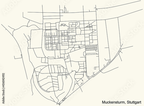 Black simple detailed street roads map on vintage beige background of the quarter Muckensturm of district Bad Cannstatt of Stuttgart, Germany