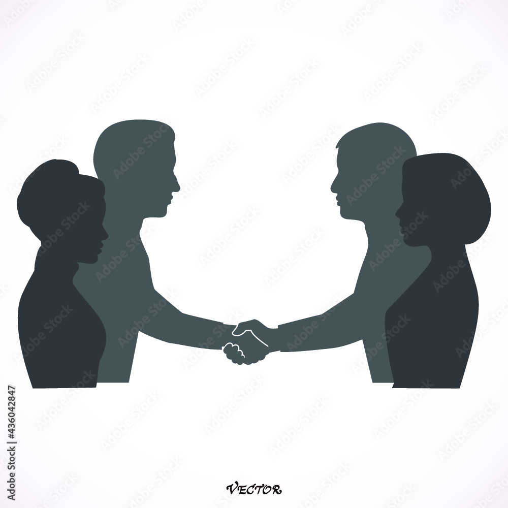 Business handshake in office. Vector illustration design element. Flat style design icon Business handshake in office. Vector illustration design element. Flat style design icon