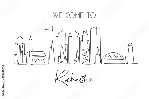 One single line drawing visit Rochester city skyline  New York State. World beauty town landscape art. Best holiday destination. Editable stroke trendy continuous line draw design vector illustration