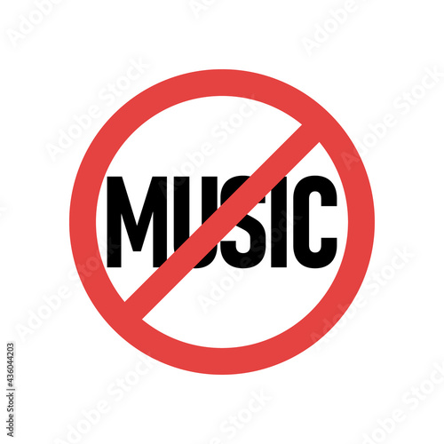 No music line icon  prohibition and forbidden. No music sign vector.