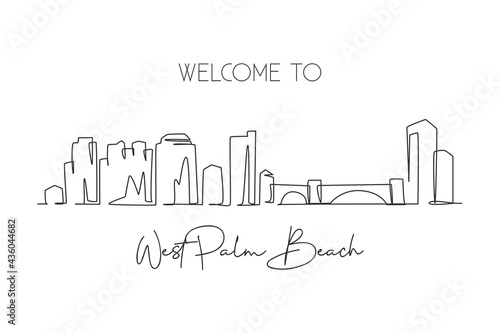 One single line drawing West Palm Beach city skyline Florida. World historical town landscape. Best holiday destination postcard. Editable stroke trendy continuous line draw design vector illustration photo