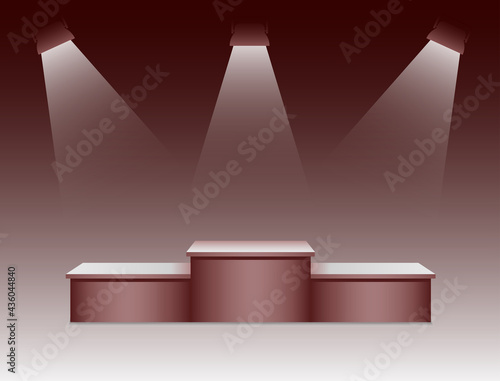Square podium with a reddish stage background