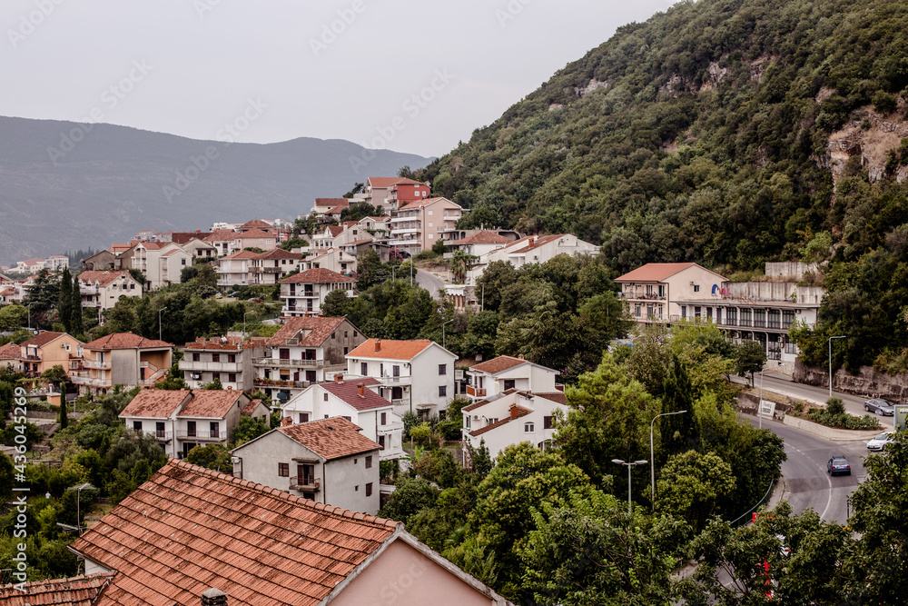 View of Montenegrin houses with orange tiles