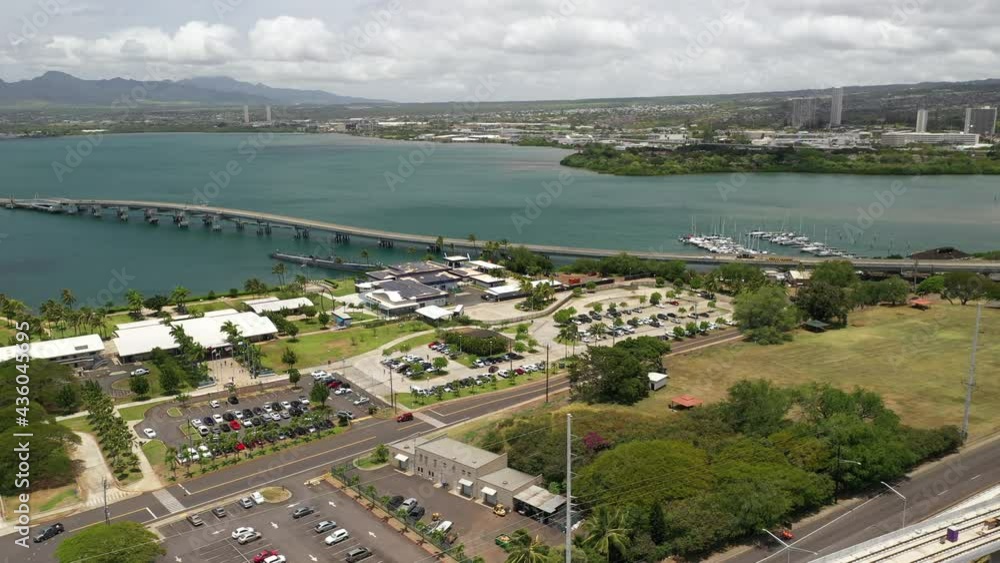 Cinematic 4K aerial drone trucking shot of the Pearl Harbor National ...