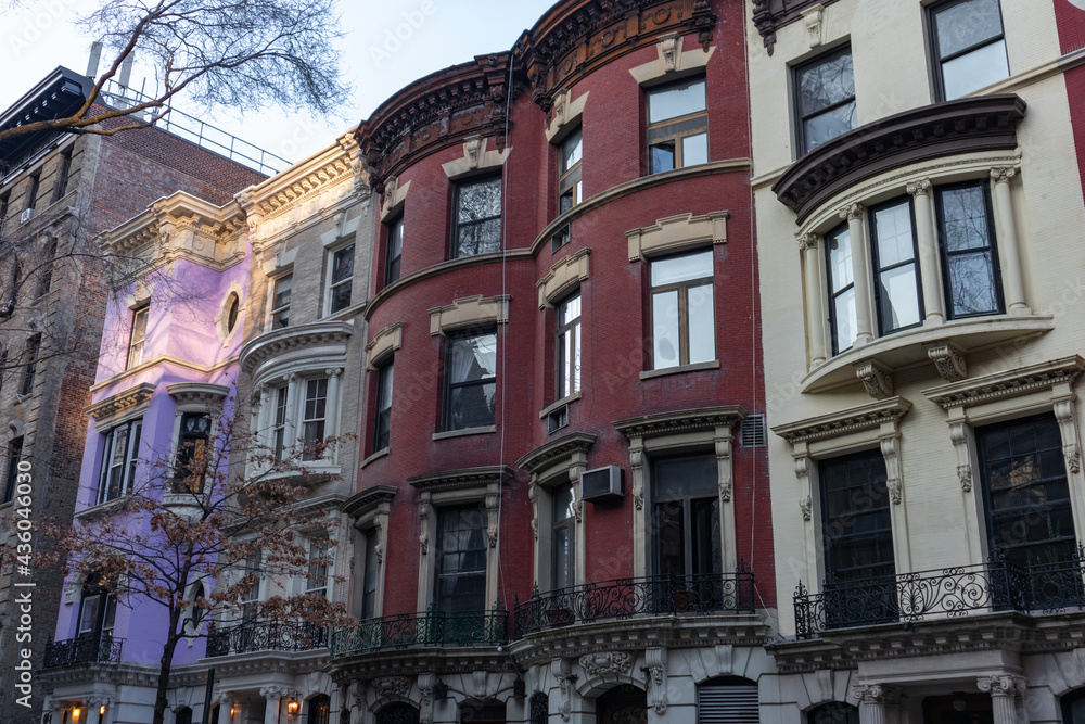 Row of Colorful Old Brownstone Homes on the Upper West Side of New York City