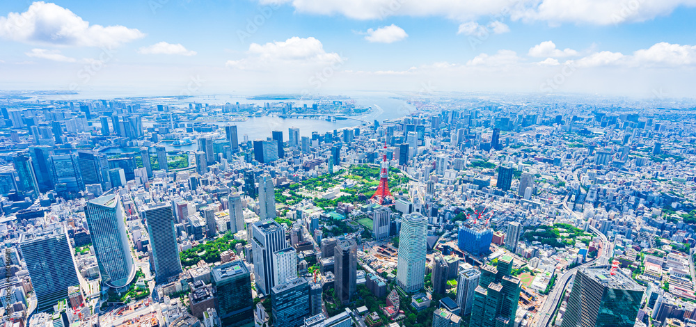 東京風景 東京タワー レインボーブリッジ 空撮写真 / Tokyo