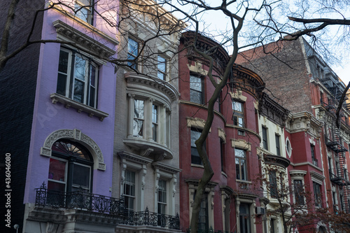 Row of Colorful Old Brownstone Homes on the Upper West Side of New York City