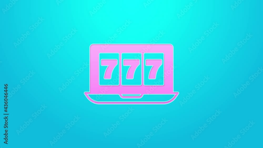 Pink line Online slot machine with lucky sevens jackpot icon isolated on blue background. Online casino. 4K Video motion graphic animation Pink line Online slot machine with lucky sevens jackpot icon isolated on blue background. Online casino. 4K Video motion graphic animation