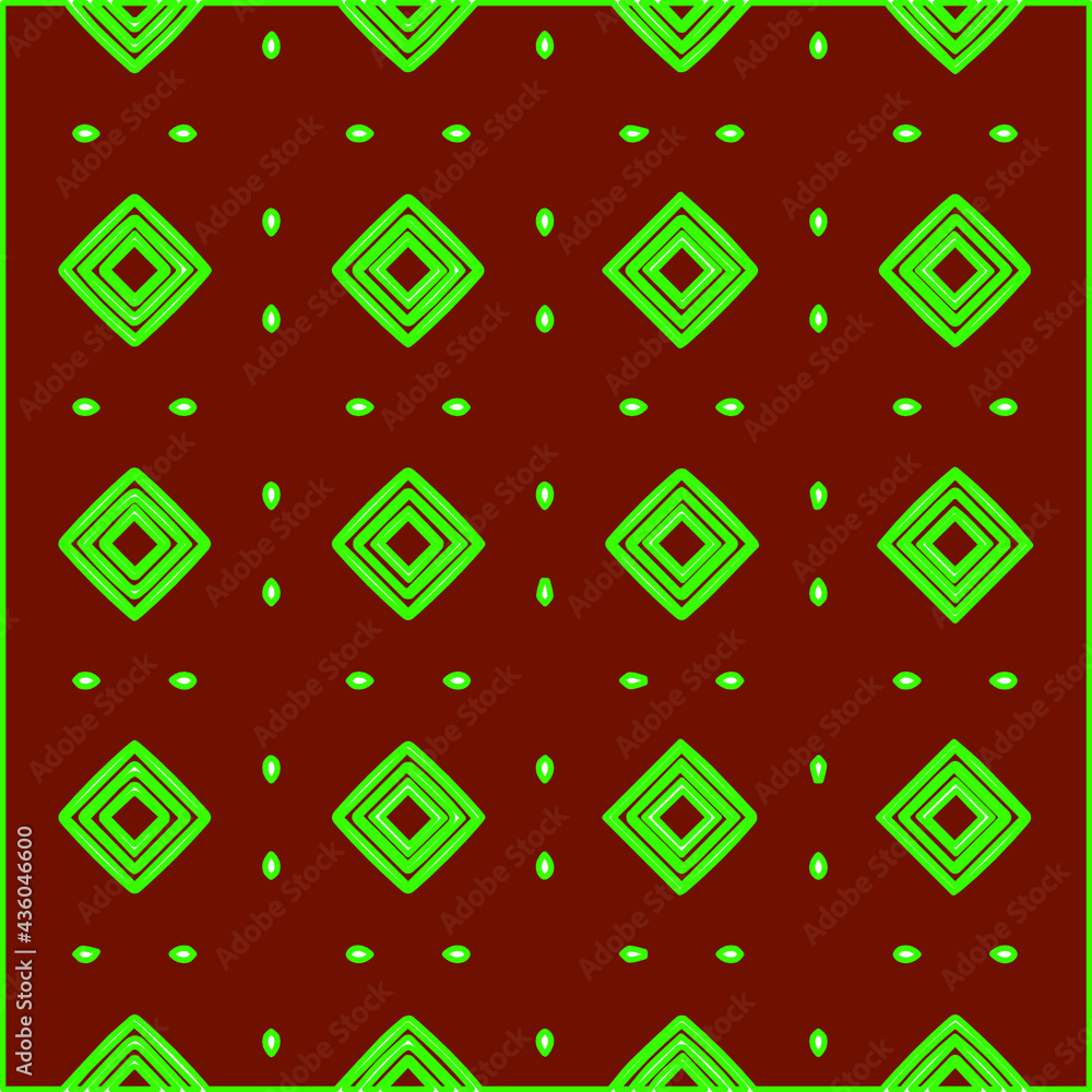 Geometric vector pattern with green and red colors. Seamless abstract ornament for wallpapers and backgrounds.