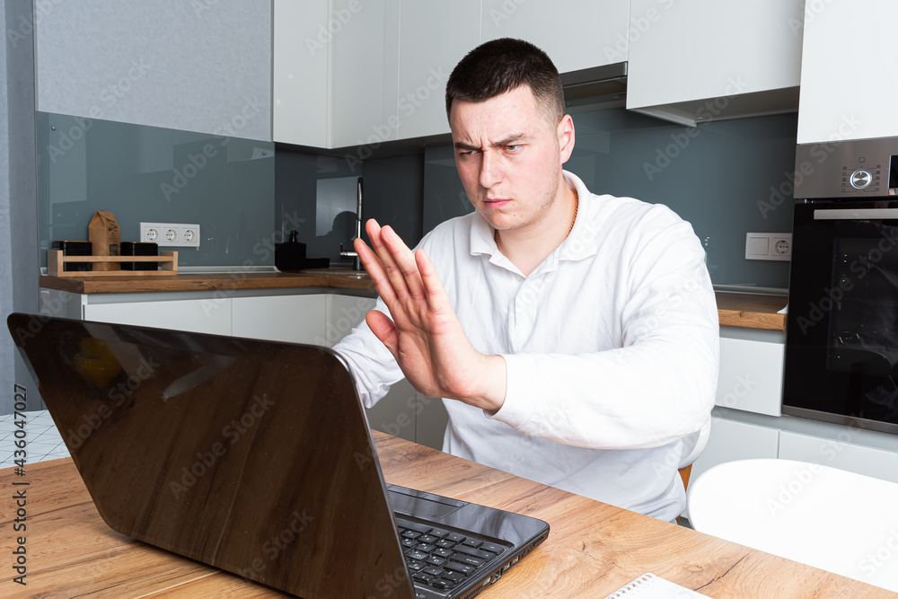 Man using laptop at home. Remote work Man using laptop at home. Remote work