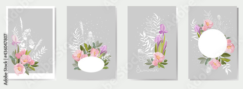 set of floral vector posters. Frames from summer flowers on a light background. suitable for postcards, posters, invitations.