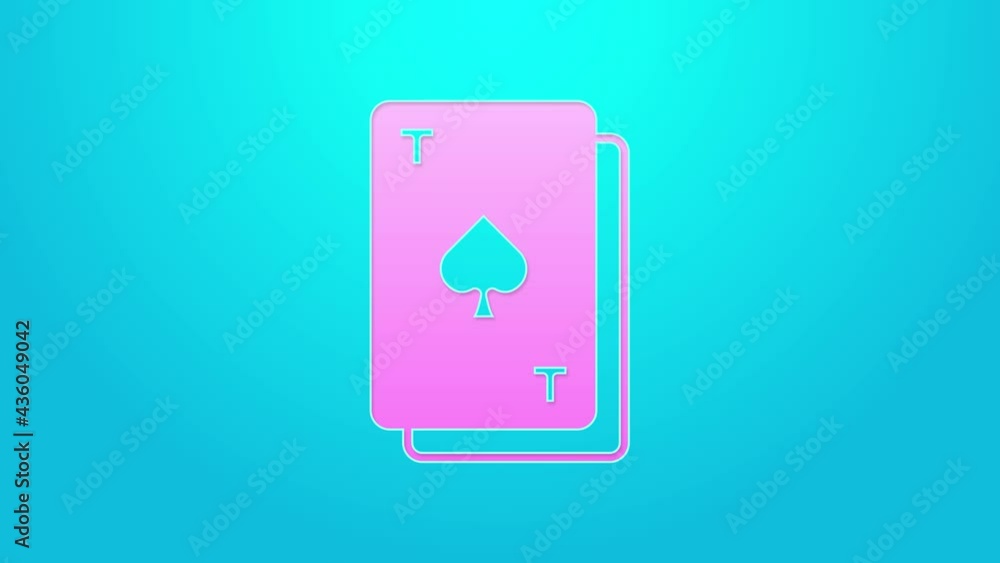 Pink line Playing card with spades symbol icon isolated on blue background. Casino gambling. 4K Video motion graphic animation Pink line Playing card with spades symbol icon isolated on blue background. Casino gambling. 4K Video motion graphic animation