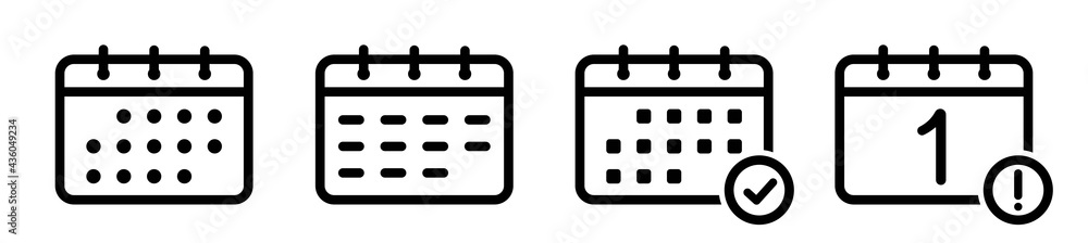 Set of calendar icon in line style on white background Set of calendar icon in line style on white background