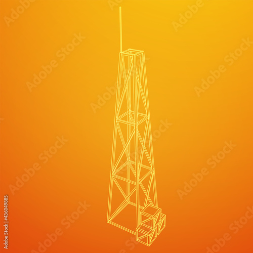 Antenna. Telecommunications signal transmitter radio tower. Communications concept. Wireframe low poly mesh vector illustration