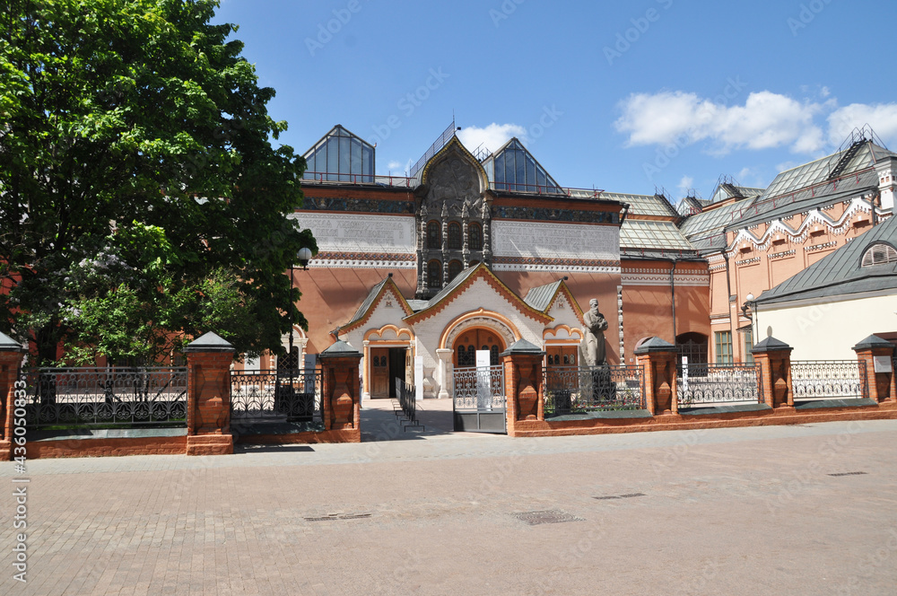 Panoramic view of the building of the Tretyakov Gallery in Moscow. Moscow, Russia, May 22, 2021 Panoramic view of the building of the Tretyakov Gallery in Moscow. Moscow, Russia, May 22, 2021