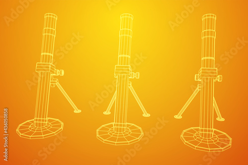 Firearm weapon army mortar and mine. Wireframe low poly mesh vector illustration