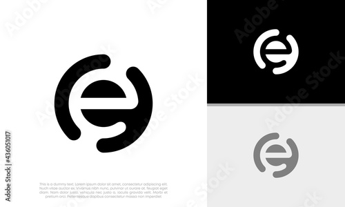 Initial E logo design. Innovative high tech logo template. Template label for blockchain technology.