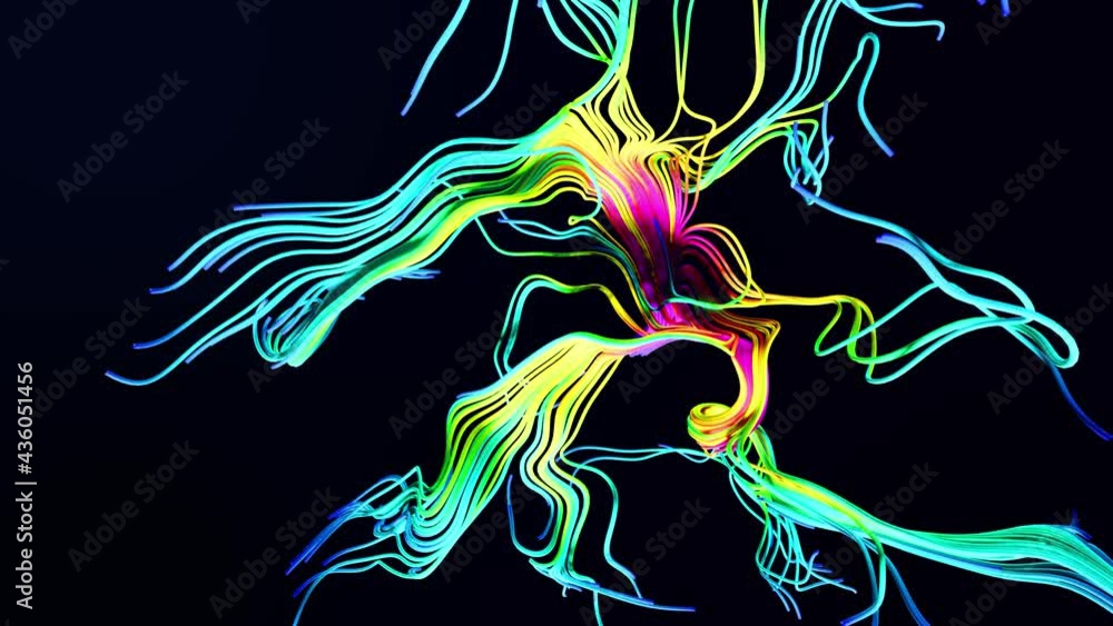 Creative colorful 3d motion design bg. 4k abstract bg with grow multicolor lines like glossy ribbons forming curl noise. Luma matte as alpha channel. Curved lines, tinsel.Subsurface glow material. Creative colorful 3d motion design bg. 4k abstract bg with grow multicolor lines like glossy ribbons forming curl noise. Luma matte as alpha channel. Curved lines, tinsel.Subsurface glow material.