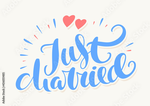 Just married. Vector handwritten lettering banner.