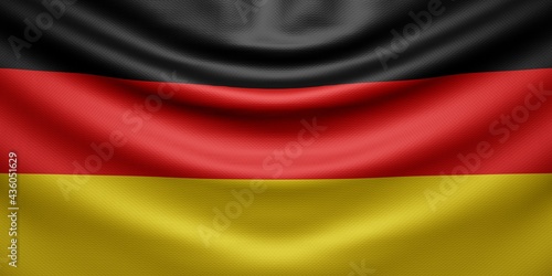 Hanging wavy national flag of Germany with texture. 3d render.