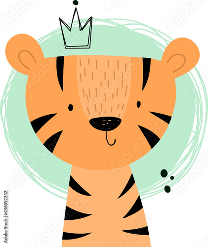Cute cartoon nursery animal cat tiger for childish goods, textile, playground, print, baby shower decoration.
