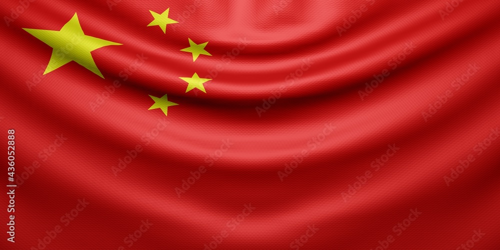 Hanging wavy national flag of China with texture. 3d render. Hanging wavy national flag of China with texture. 3d render.