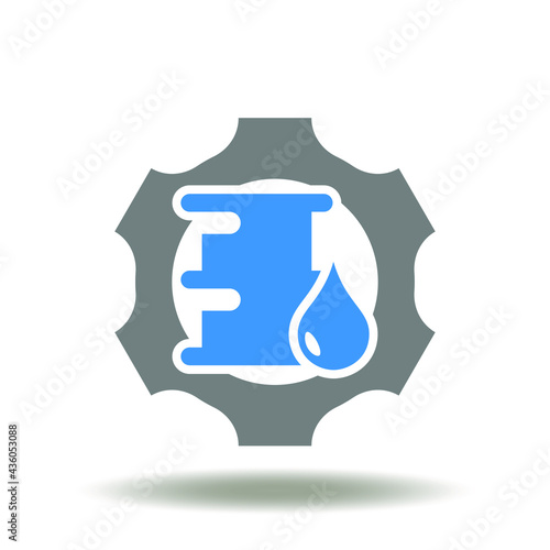 Cogwheel and barrel with drop petroleum vector icon. Oil production symbol. Fuel, refinery industry illustration. OPEC Logo.
