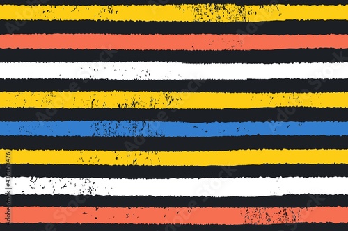 Colorful vector horizontal stripes painted on black. Hand drawn striped texture. Vector illustration.