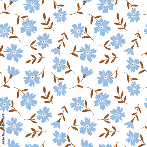 Floral endless pattern with simple wildflowers on a white background.