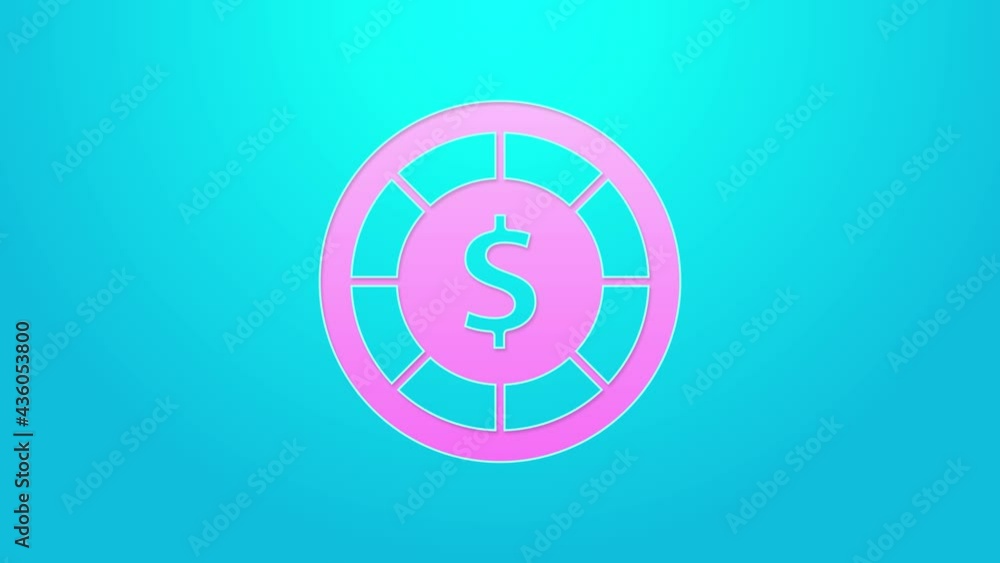 Pink line Casino chips icon isolated on blue background. Casino gambling. 4K Video motion graphic animation Pink line Casino chips icon isolated on blue background. Casino gambling. 4K Video motion graphic animation