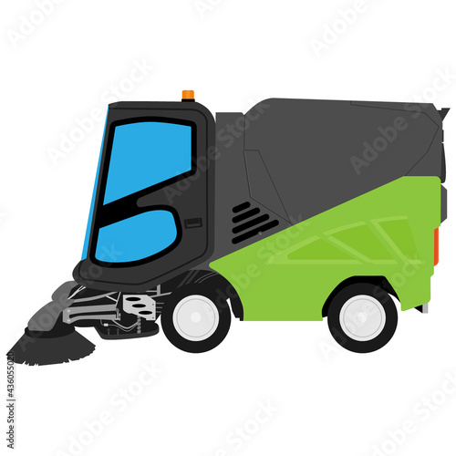 Vector illustration. Realistic hi-detailed street sweeper. Cleaning machine