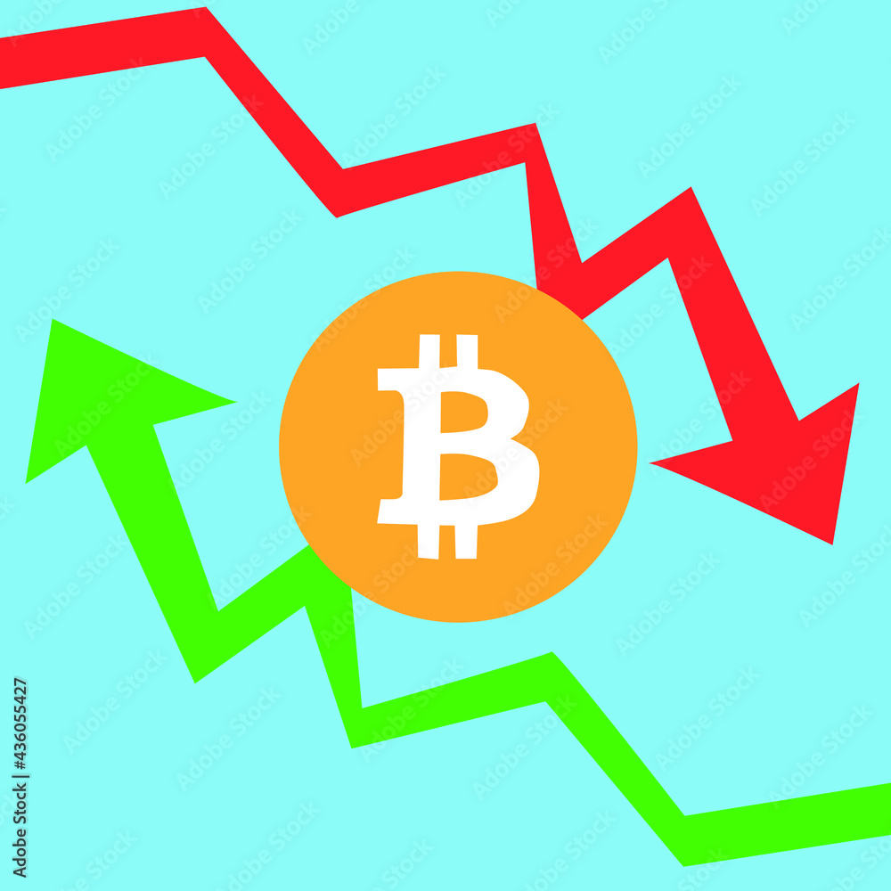 Bitcoin is bullish (green) or bearish (red) market in cryptocurrency. Vector illustration. Bitcoin is bullish (green) or bearish (red) market in cryptocurrency. Vector illustration.