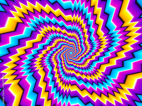 Colorful zigzag spirals. Motion illusion.