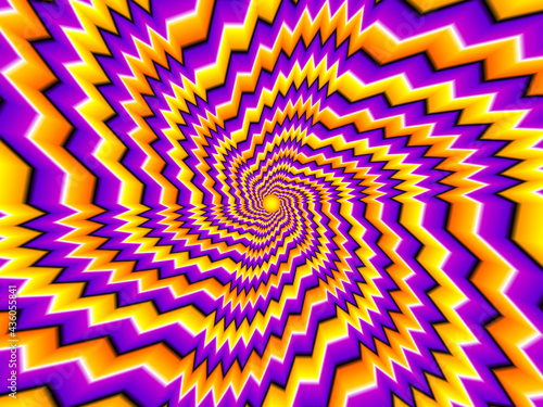 Orange and purple zigzag spirals. Motion illusion.
