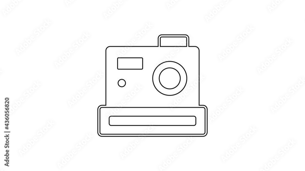 Black line Photo camera icon isolated on white background. Foto camera. Digital photography. 4K Video motion graphic animation Black line Photo camera icon isolated on white background. Foto camera. Digital photography. 4K Video motion graphic animation