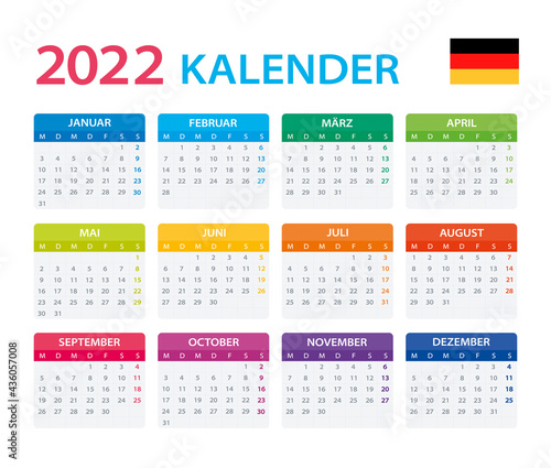 2022 Calendar German version - vector illustration. Translation: Calendar. Names of Months. Names of Days. 