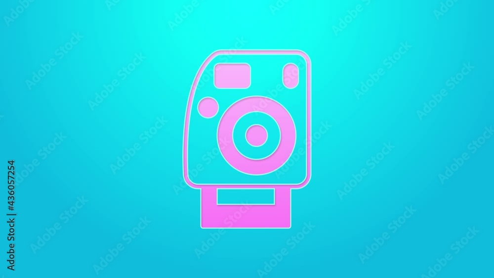 Pink line Photo camera icon isolated on blue background. Foto camera. Digital photography. 4K Video motion graphic animation Pink line Photo camera icon isolated on blue background. Foto camera. Digital photography. 4K Video motion graphic animation