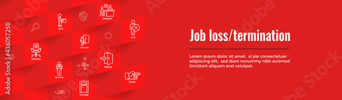 Job Loss, Downsizing, Getting Fired, Unemployment due to Covid 19 or Coronavirus Icon Set Web Header Banner
