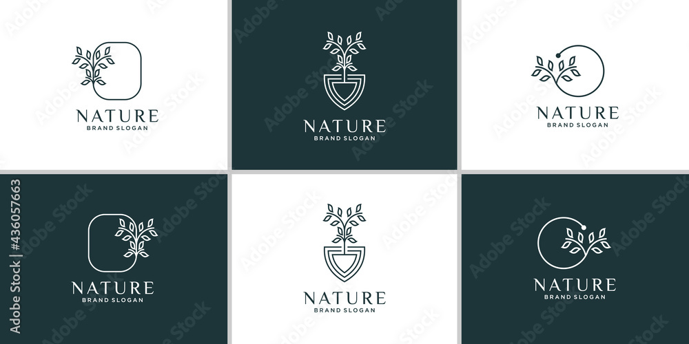 Nature logo collection with abstract style for business and spa Premium Vector