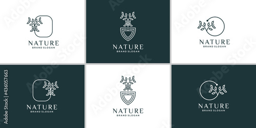 Nature logo collection with abstract style for business and spa Premium Vector