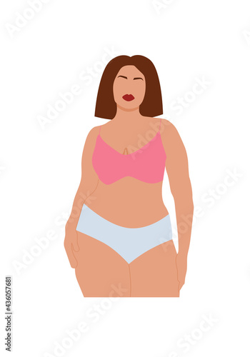 Curvy abstract woman posing in underwear. Modern plus size female portrait. Trendy vector illustration isolated on white background